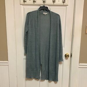 White +Warren Women’s 100% Linen Longline Open Front Green Sweater Small